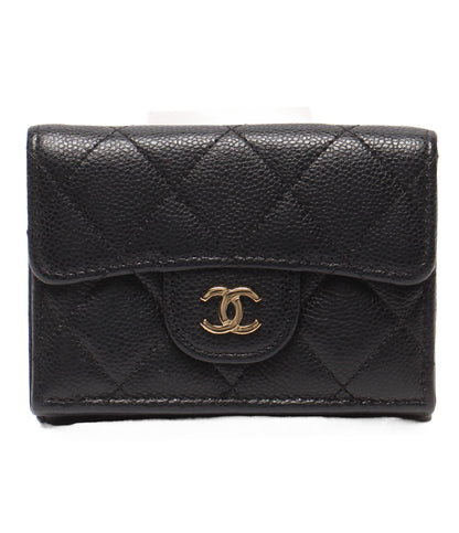 CHANEL 三つ折り財布 ゴールド金具 マトラッセ キャビアスキン レディース シャネル