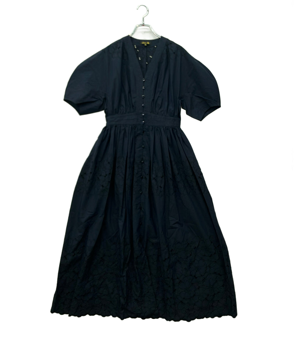 Drawer 半袖ワンピース 刺繍 フロントボタン レース ロング エンブロロングワンピース 6526-299-0990 レディース SIZE 36 (XS) ドゥロワー