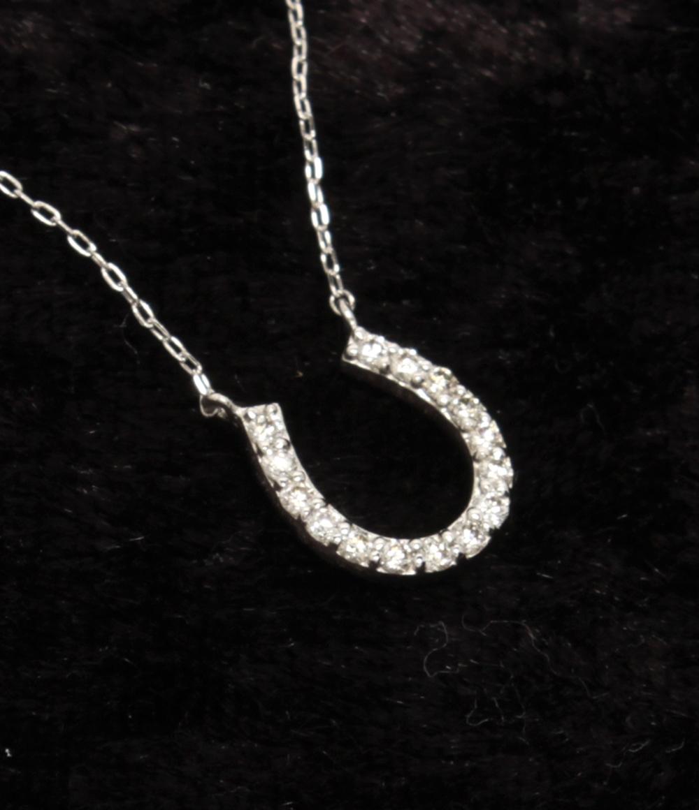 美品 ネックレス Pt900 Pt850 ダイヤ 0.10ct ホースシューモチーフ レディース