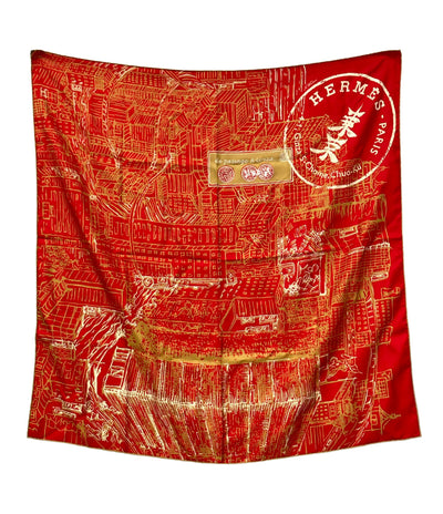 HERMES スカーフ カレ90 シルク100% De passage à Ginza (銀座の通路) レディース エルメス