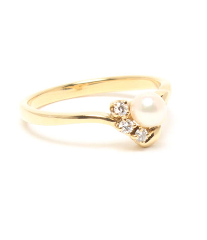 美品 MIKIMOTO リング 指輪 K18 ベビーパール 4.1mm ダイヤ 3P レディース SIZE 11号 ミキモト