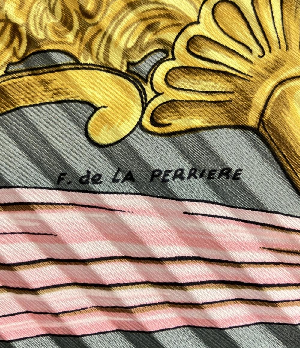 美品 エルメス プリーツスカーフ カレ90 シルク100% 鐙柄 馬具柄 ETRIERS レディース HERMES