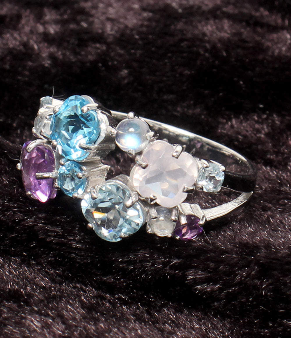 美品 リング 指輪 K14 ブルートパーズ アメジスト 3.14ct レディース SIZE 11号