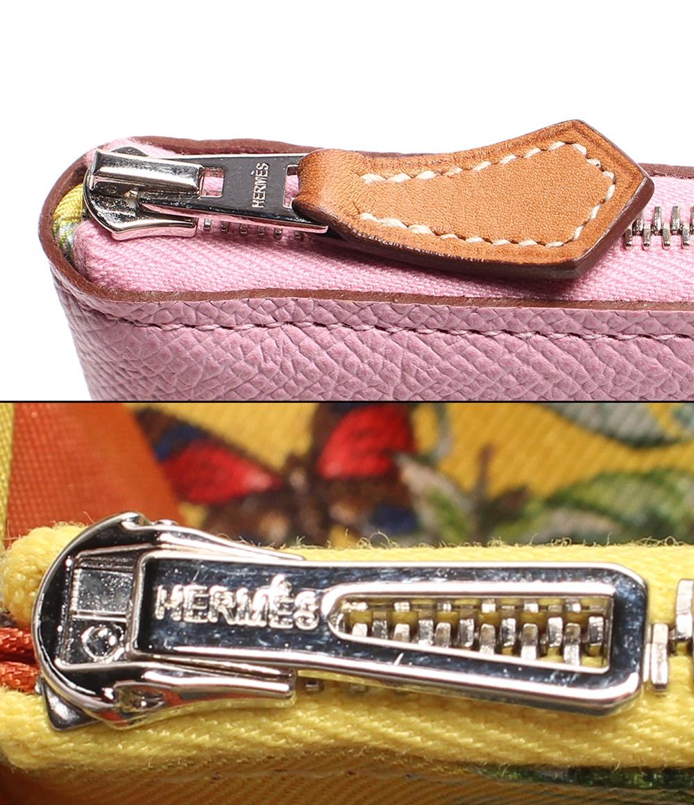 美品 エルメス ラウンドジップ長財布 D刻印 シルバー金具 アザップシルクイン 赤道直下 ヴォーエプソン モーヴシルベストル レディース HERMES