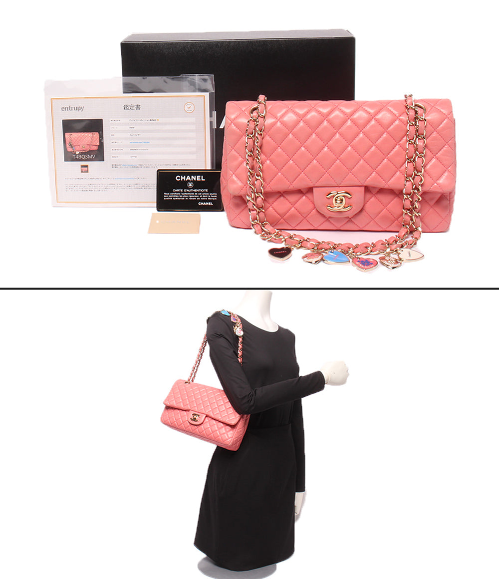 CHANEL チェーンショルダーバッグ バレンタインシリーズ ラムスキン シングルフラップ ダブルチェーン 肩掛け マトラッセ レディース シャネル