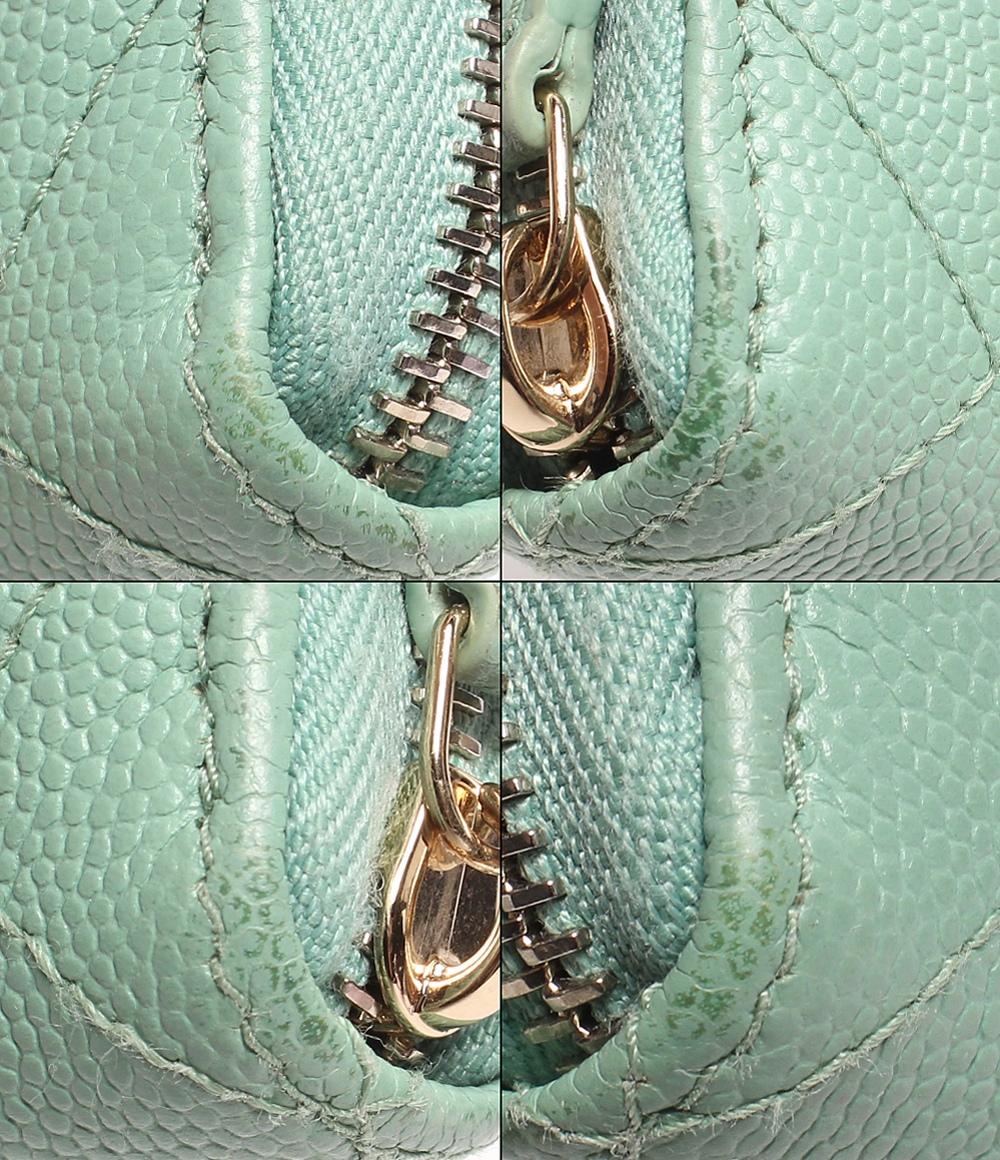 シャネル 長財布 ココマーク ラウンドジップ ライトグリーン系 マトラッセ キャビアスキン AP0242 レディース CHANEL