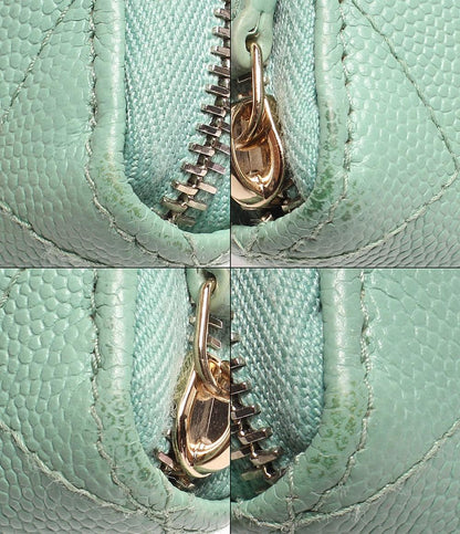 シャネル 長財布 ココマーク ラウンドジップ ライトグリーン系 マトラッセ キャビアスキン AP0242 レディース CHANEL