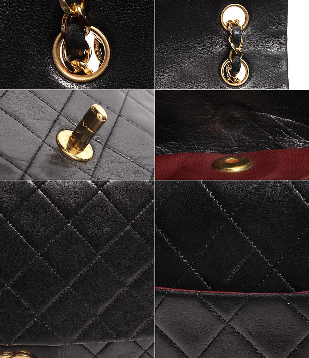 シャネル ダブルチェーンレザーショルダーバッグ ココマーク ゴールド金具 マトラッセ レディース CHANEL