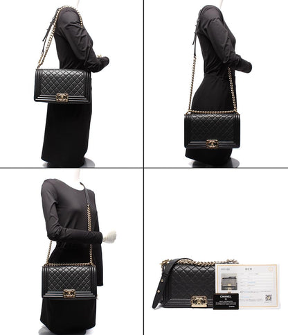 CHANEL チェーンショルダーバッグ ボーイシャネル 25 ゴールド金具 キャビアスキン マトラッセ レディース シャネル