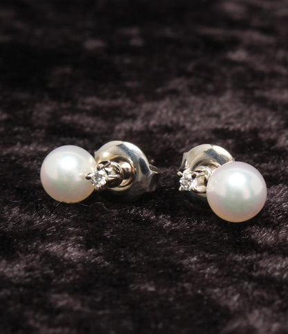 美品 ミキモト ピアス K18 パール 5.4mm ダイヤ レディース MIKIMOTO