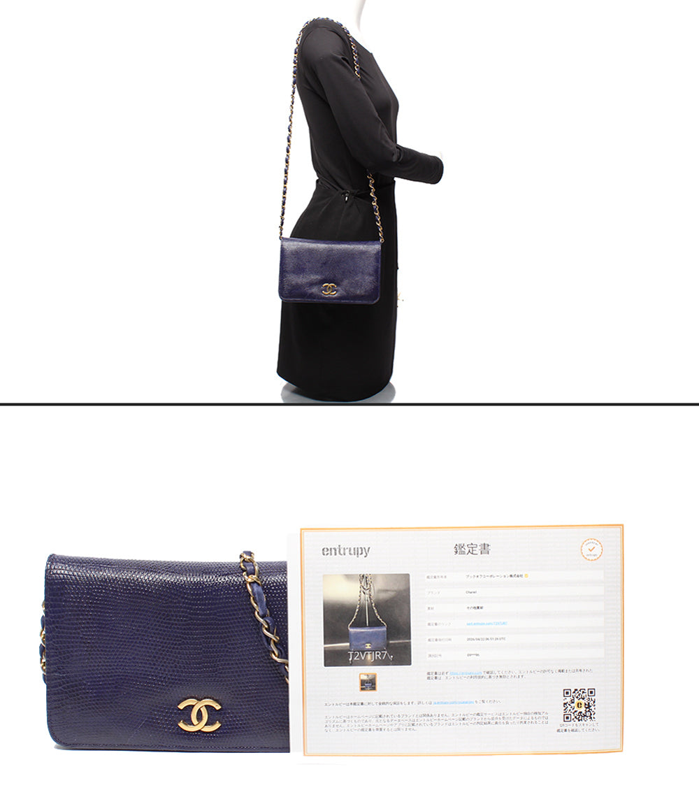 CHANEL チェーンショルダバッグ 肩掛け ゴールド金具 リザード 0番台 レディース シャネル