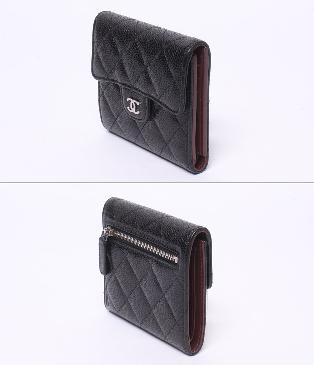 CHANEL 三つ折り財布 シルバー金具 ランダム番台 クラシックスモールフラップウォレット キャビアスキン AP0231 レディース シャネル