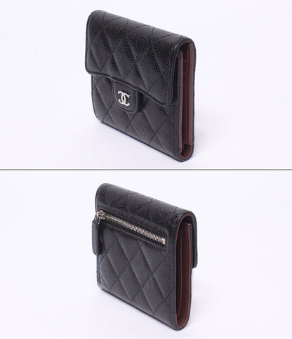 CHANEL 三つ折り財布 シルバー金具 ランダム番台 クラシックスモールフラップウォレット キャビアスキン AP0231 レディース シャネル