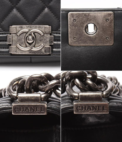 CHANEL チェーンショルダーバッグ 肩掛け ヴィンテージ シルバー金具 スムースレザー 19番台 ボーイシャネル 25 レディース シャネル