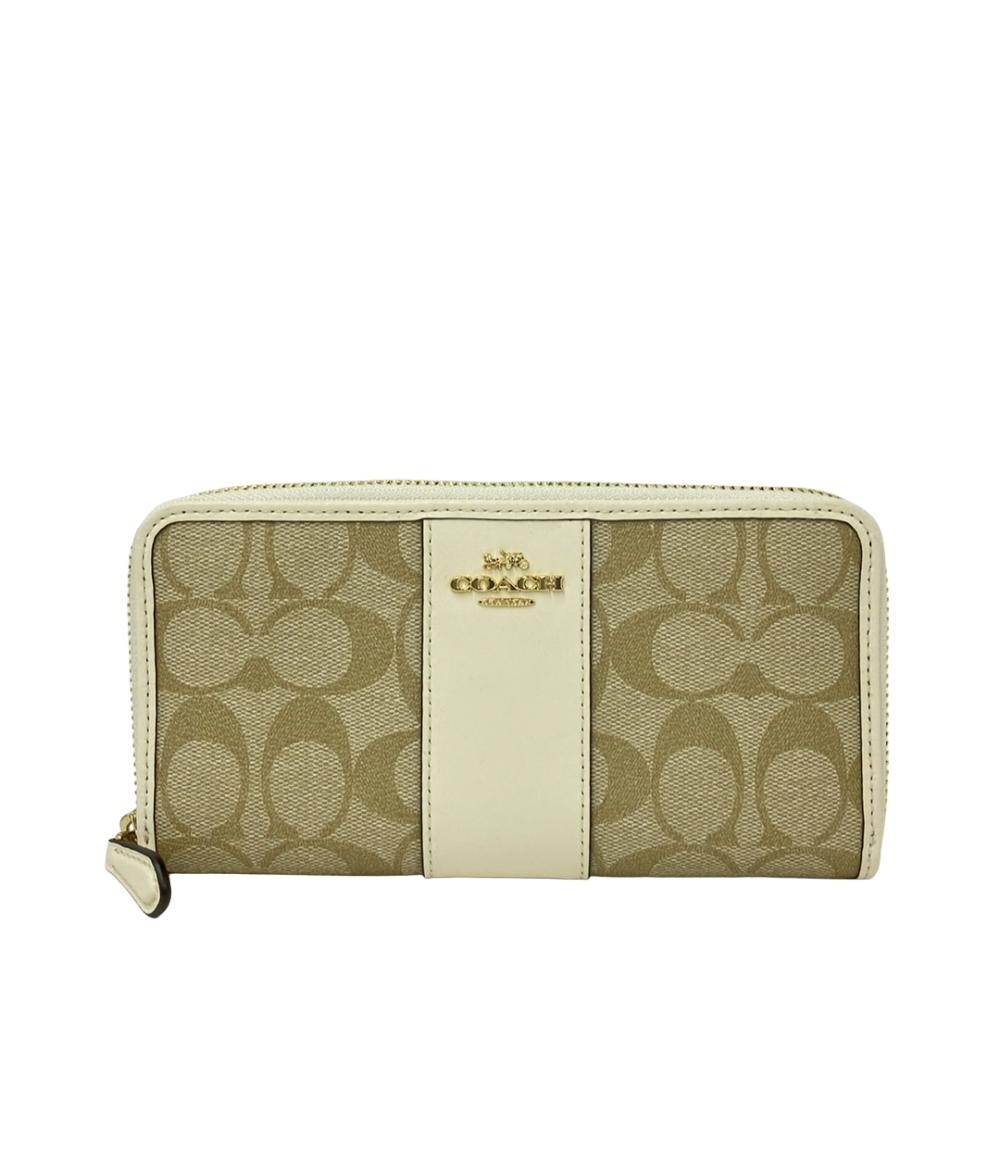 美品 コーチ ラウンドファスナー長財布 シグネチャー レディース COACH