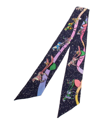 美品 HERMES ツイリー スカーフ シルク100％ SPACE DERBY レディース メンズ エルメス