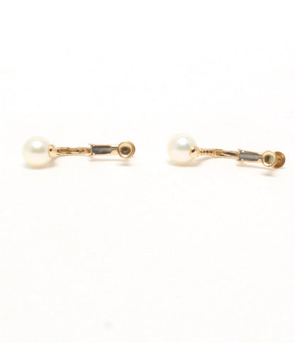 美品 イヤリング K18 パール 7.3mm ダイヤ 0.042ct レディース