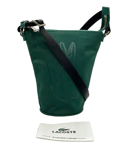 美品 LACOSTE ショルダーバッグ ペットボトルポーチ 斜め掛け ナイロン 牛革 メンズ ラコステ