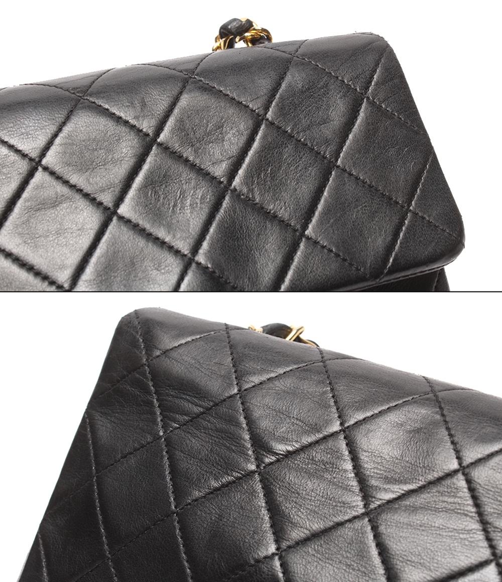 CHANEL チェーンショルダーバッグ 肩掛け ゴールド金具 シングルチェーン シングルフラップ マトラッセ ラムスキン 2番台 レディース シャネル