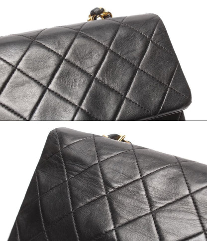 CHANEL チェーンショルダーバッグ 肩掛け ゴールド金具 シングルチェーン シングルフラップ マトラッセ ラムスキン 2番台 レディース シャネル