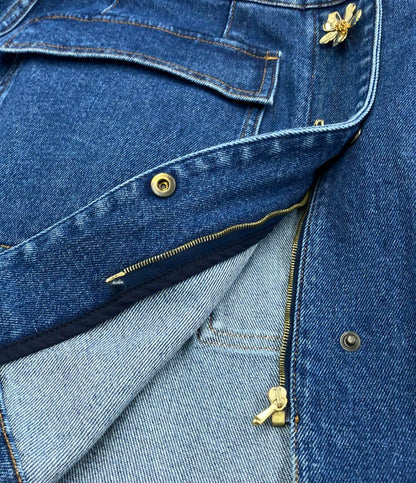 美品 オスカーデラレンタ デニムスカート フラワーボタン レディース SIZE 14 (XL) Oscar de la Renta