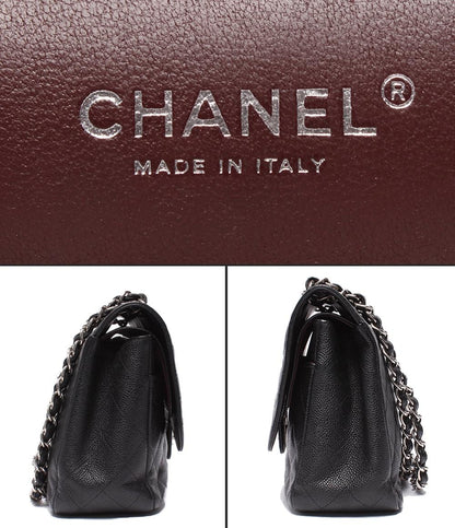 CHANEL チェーンショルダーバッグ ダブルチェーン ダブルフラップ シルバー金具 キャビアスキン 16番台 デカマトラッセ30 レディース シャネル