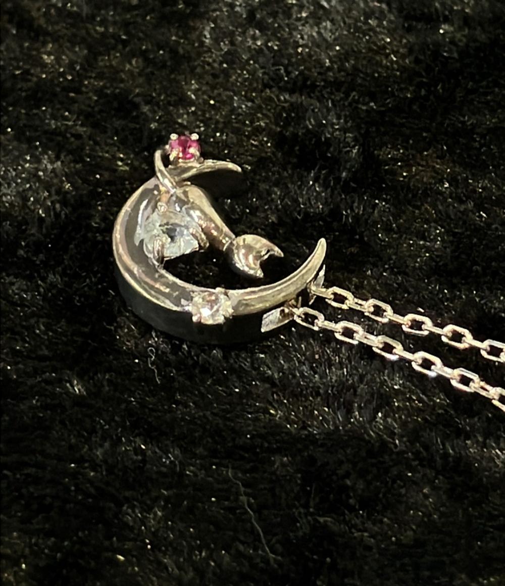 ネックレス SV925 アクアマリン ルビー ホワイトサファイア クレセントムーン 月モチーフ レディース Mirai Tenshi