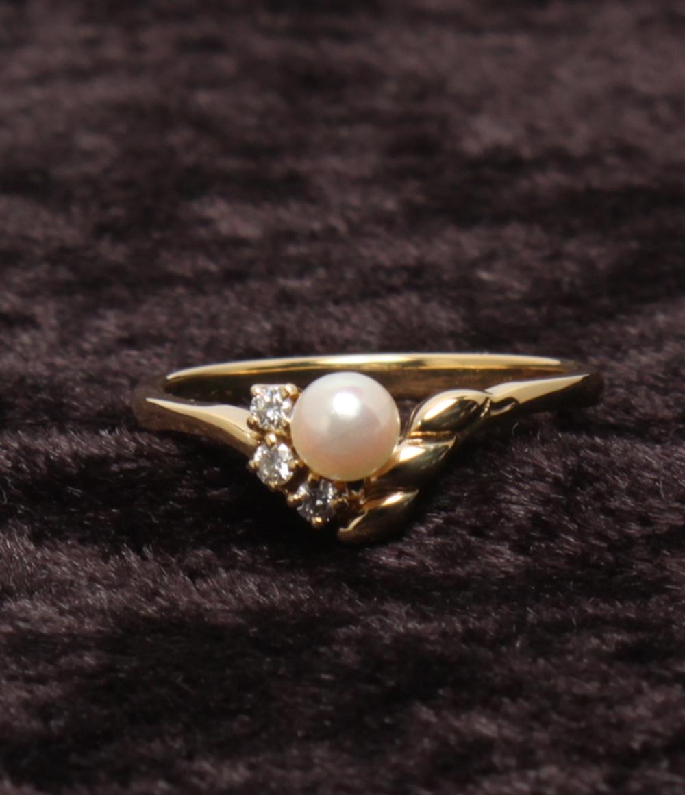美品 MIKIMOTO リング 指輪 K18 ベビーパール 4.1mm ダイヤ 3P レディース SIZE 11号 ミキモト