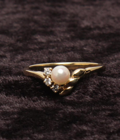 美品 MIKIMOTO リング 指輪 K18 ベビーパール 4.1mm ダイヤ 3P レディース SIZE 11号 ミキモト
