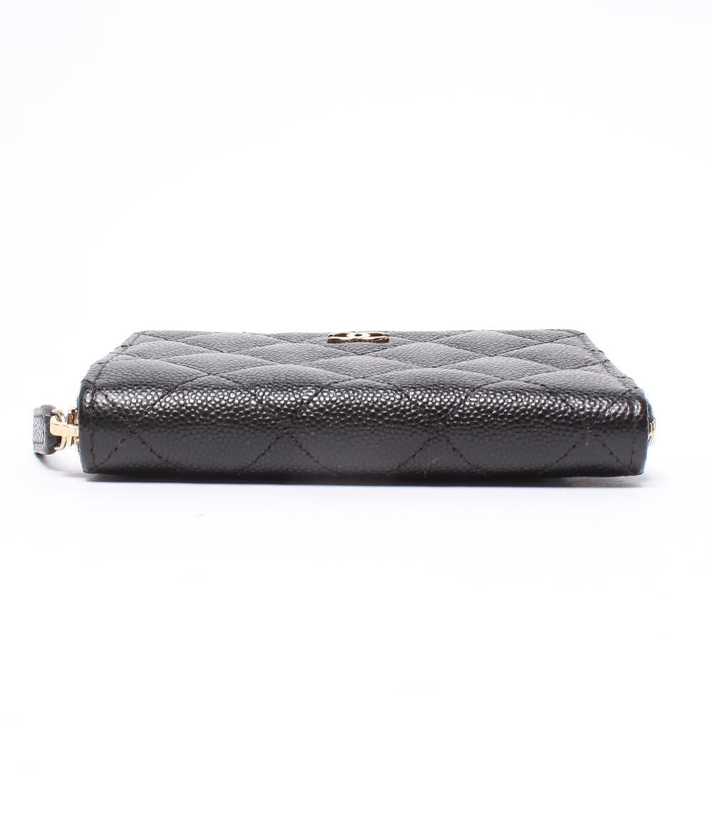 美品 CHANEL 二つ折り財布 ゴールド金具 キャビアスキン マトラッセ レディース シャネル