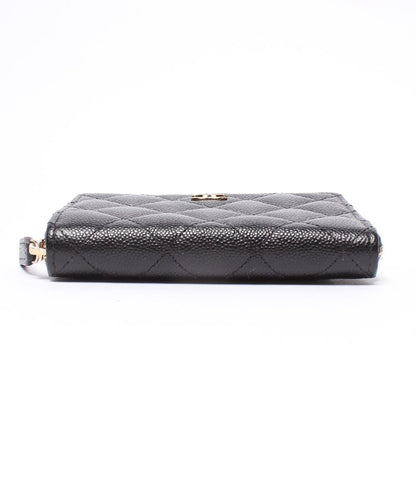 美品 CHANEL 二つ折り財布 ゴールド金具 キャビアスキン マトラッセ レディース シャネル