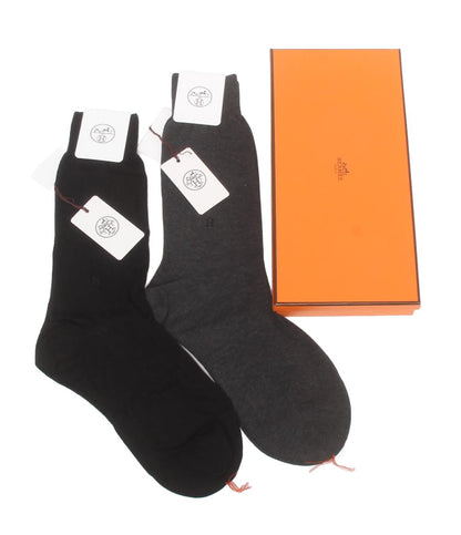 美品 HERMES ソックス 靴下 2点セット グレー ブラック サイズ10 メンズ エルメス