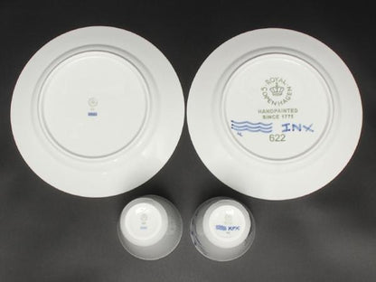 美品 Royal Copenhagen プレート 皿 22cm スタイルカップ フリーカップ 4点セット ブルーフルーテッド メガ ホワイトフルーテッド