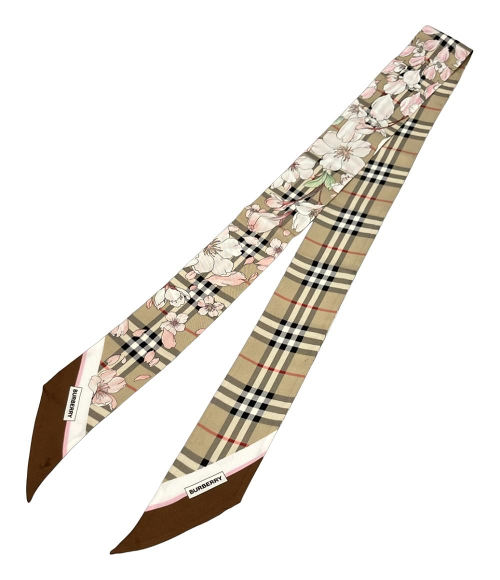 BURBERRY スカーフ Floral Check Silk Skinny Scarf フローラル