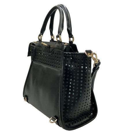 美品 PELLE BORSA ハンドルバッグ ショルダーバッグ リュック 3WAY 斜め掛け パンチングレザー レディース ペレボルサ