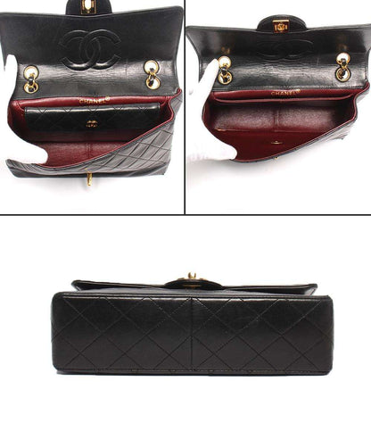 CHANEL ショルダーバッグ ダブルチェーン シングルフラップ ゴールド金具 ラムスキン 肩掛け マトラッセ メンズ シャネル