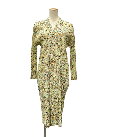 美品 PLEATS PLEASE コート 長袖 プリーツ フローラルマルチカラー 総柄 ポケット付き PP83-JA183 レディース SIZE 3 (L) プリーツプリーズ