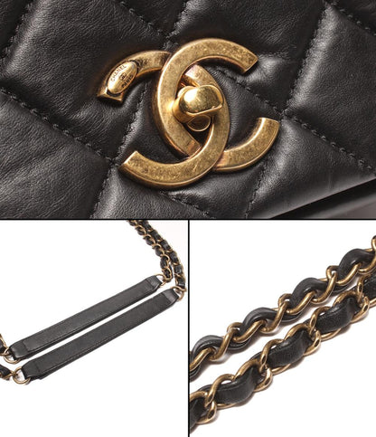 CHANEL 2WAYチェーンハンドバッグ ショルダーバッグ 肩掛け ゴールド金具 パリボンベイ マトラッセ ダブルチェーン シングルフラップ レディース