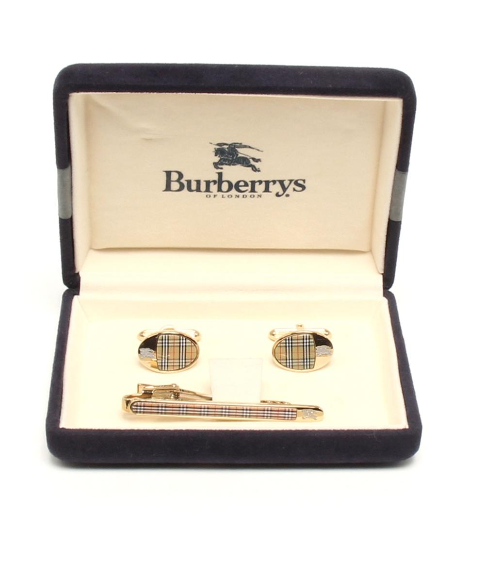 美品 Burberrys タイピン タイバー カフス チェック柄 2点セット メンズ バーバリーズ