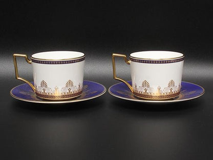 美品 WEDGWOOD カップ＆ソーサー 2客セット ペア アンセミオンブルー カメオ ウエッジウッド