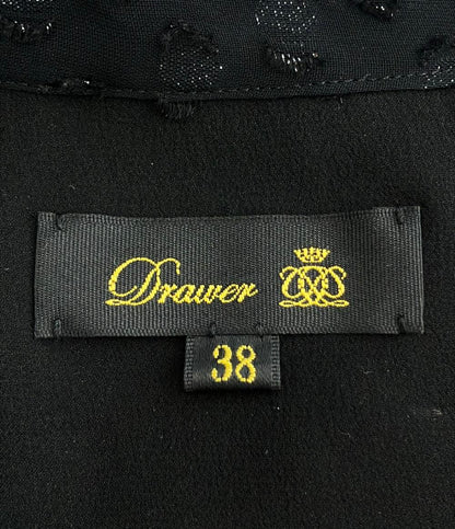Drawer 半袖 ダブルリボン フリンジ ジャガード シアー ブラウス 6521-299-1098 レディース SIZE 38 (S) ドゥロワー