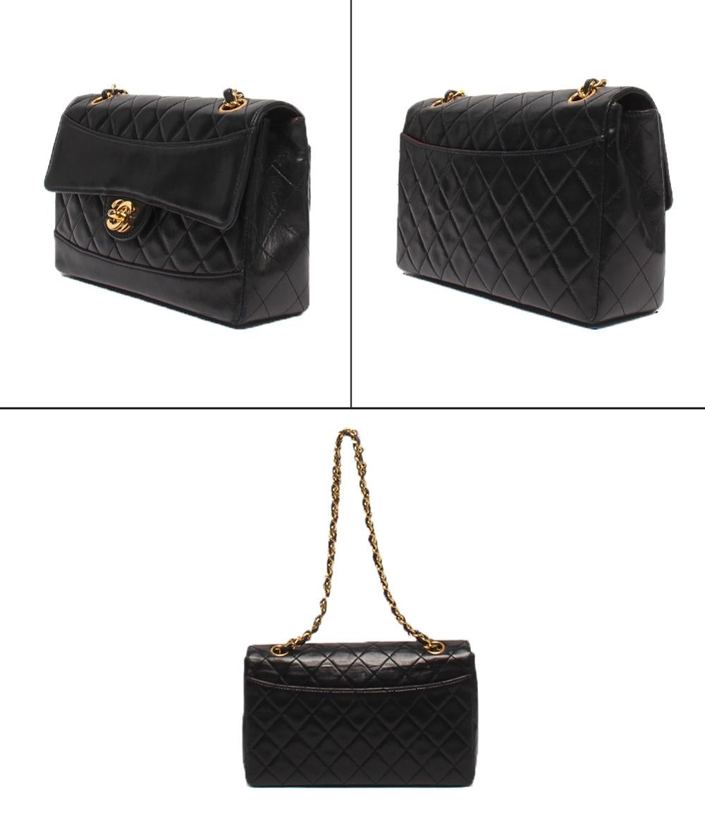 CHANEL ショルダーバッグ ダブルチェーン シングルフラップ ゴールド金具 ラムスキン 肩掛け マトラッセ メンズ シャネル