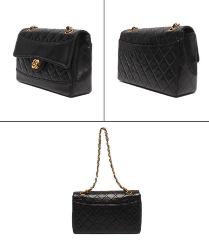 CHANEL ショルダーバッグ ダブルチェーン シングルフラップ ゴールド金具 ラムスキン 肩掛け マトラッセ メンズ シャネル