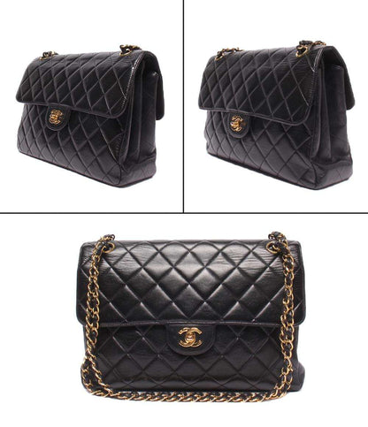 CHANEL チェーンショルダーバッグ 4番台 ダブルチェーン ダブルフェイス ラムスキン ゴールド金具 肩掛け デカマトラッセ レディース シャネル