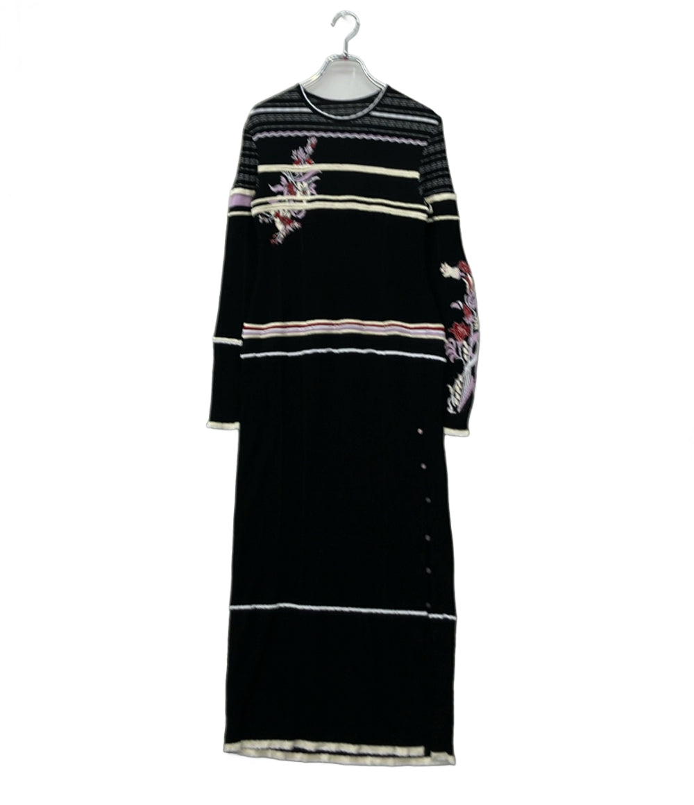 Mame Kurogouchi 長袖ワンピース 裾ボタン Floral Motif Intarsia Knitted Dress MM25FW-KN034 レディース SIZE 1 (S) マメクロゴウチ