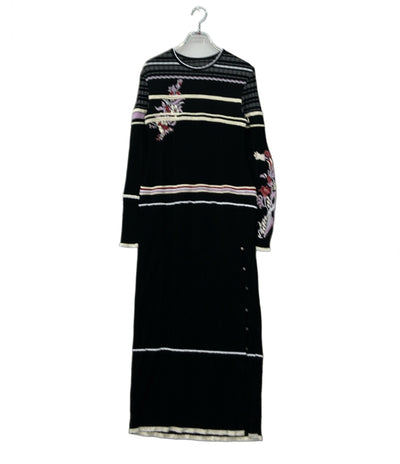 Mame Kurogouchi 長袖ワンピース 裾ボタン Floral Motif Intarsia Knitted Dress MM25FW-KN034 レディース SIZE 1 (S) マメクロゴウチ