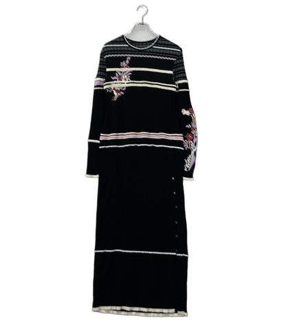 Mame Kurogouchi 長袖ワンピース 裾ボタン Floral Motif Intarsia Knitted Dress MM25FW-KN034 レディース SIZE 1 (S) マメクロゴウチ