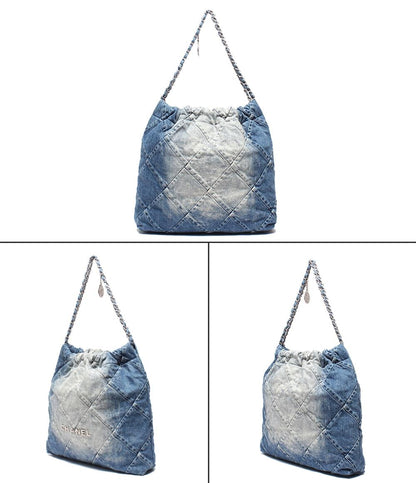美品 シャネル トートバッグ チェーンショルダーバッグ 肩掛け デニム シルバー金具 マトラッセ CHANEL 22 レディース CHANEL