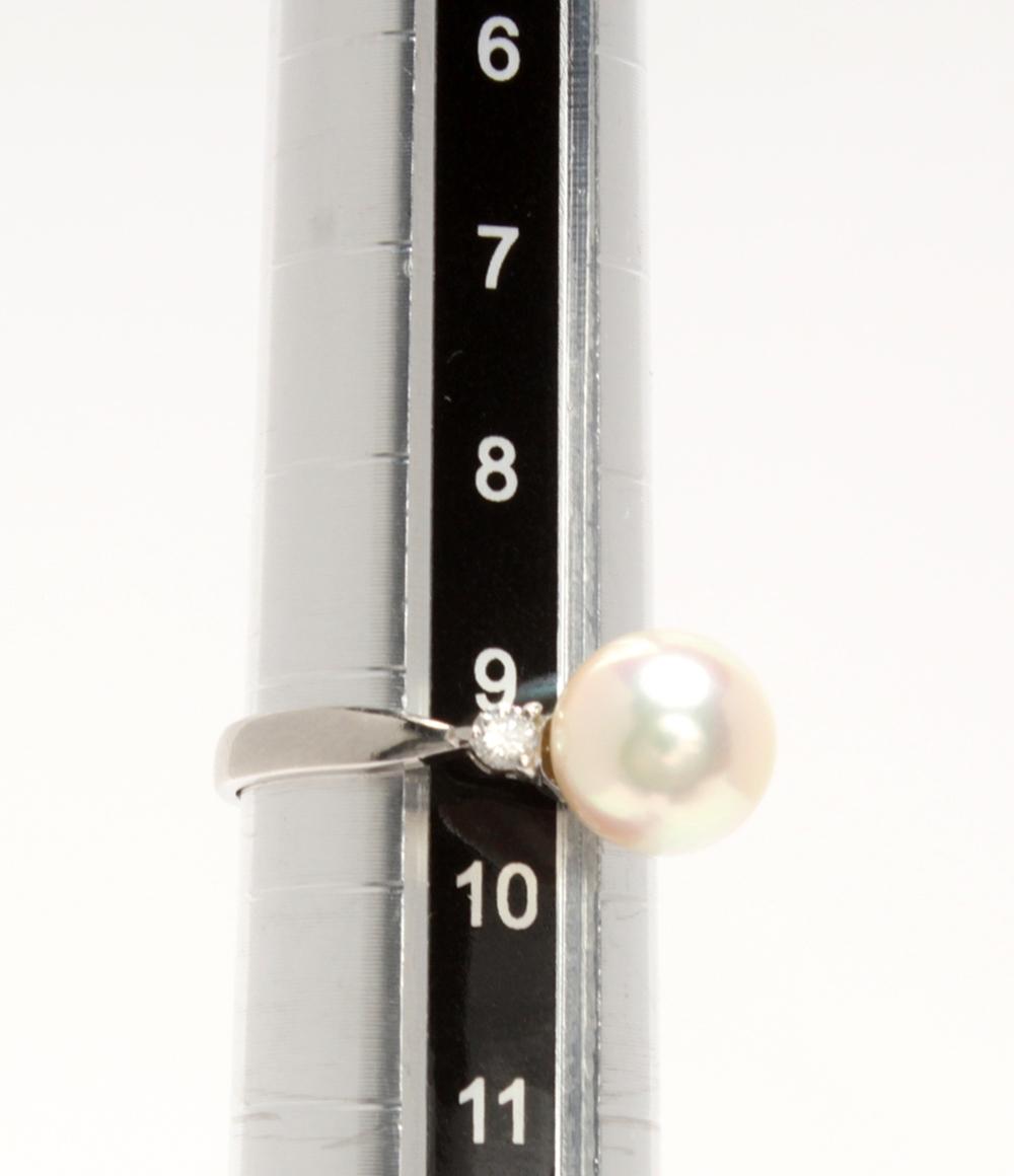 美品 リング 指輪 Pt1000 パール8.2mm ダイヤ0.10ct レディース SIZE 9号