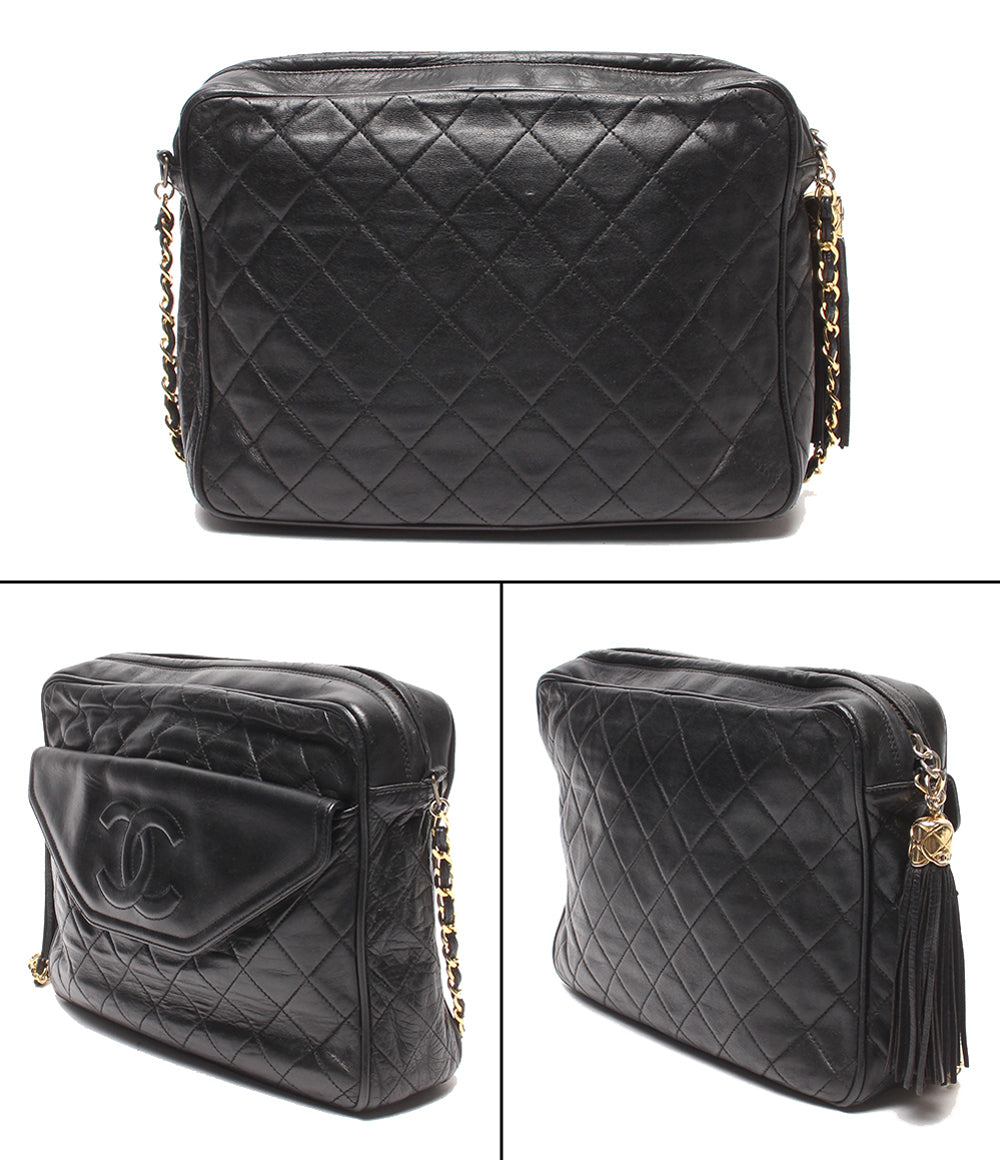 CHANEL チェーンショルダーバッグ 肩掛け 斜め掛け ラムスキン ゴールド金具 マトラッセ 1番台 レディース シャネル